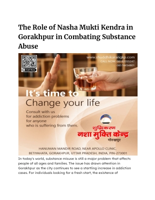 The Role of Nasha Mukti Kendra in Gorakhpur in Combating Substance Abuse