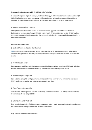 QLX iQ Mobile Solutions Empowering Businesses with QLX iQ Mobile Solutions