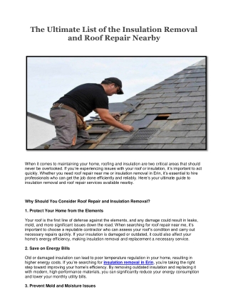The Ultimate List of the Insulation Removal and Roof Repair Nearby