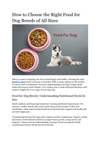 How to Choose the Right Food for Dog Breeds of All Sizes