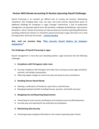 Partner With Elevate Accounting To Resolve Upcoming Payroll Challenges