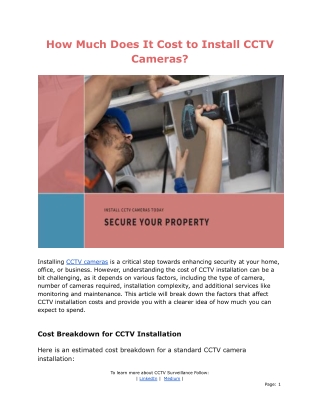 How Much Does It Cost to Install CCTV Cameras