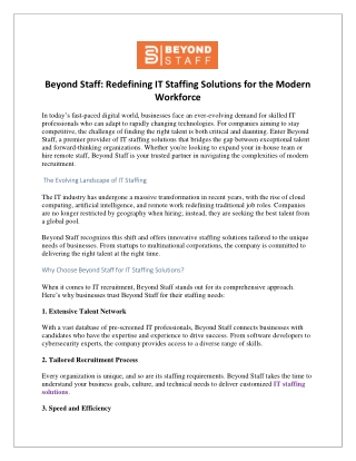 Beyond Staff Redefining IT Staffing Solutions for the Modern Workforce