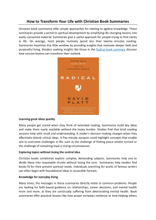 How to Transform Your Life with Christian Book Summaries