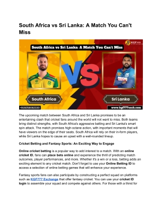 South Africa vs Sri Lanka_ A Match You Can't Miss