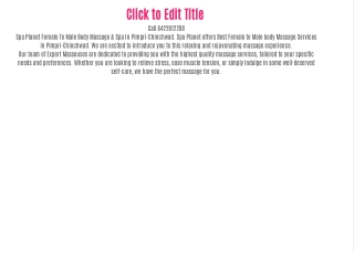 Spa Planet In Pimpri-Chinchwad 8422812208