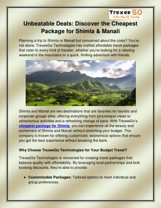 Cheapest package for Shimla