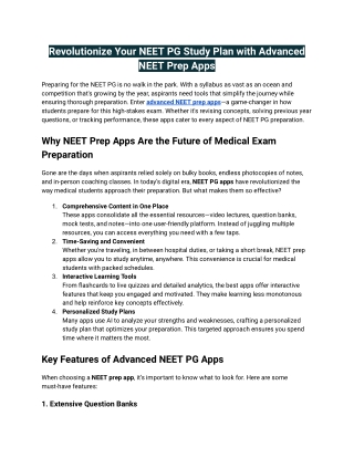 Revolutionize Your NEET PG Study Plan with Advanced NEET Prep Apps