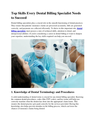 Top Skills Every Dental Billing Specialist Needs to Succeed