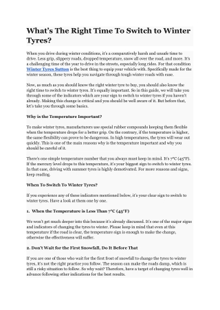 What’s The Right Time To Switch to Winter Tyres