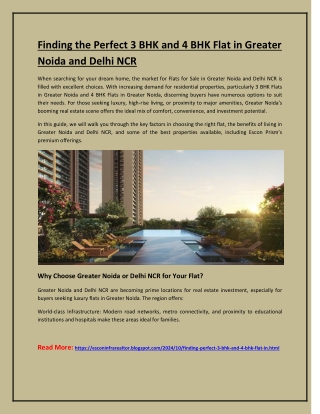 Finding the Perfect 3 BHK and 4 BHK Flat in Greater Noida and Delhi NCR