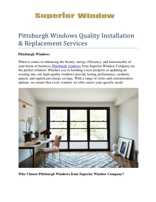 Pittsburgh Windows: Quality Installation & Replacement Services