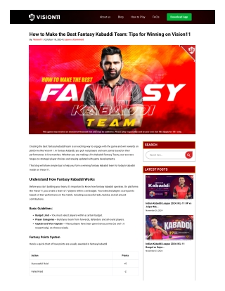 How to make the best Fantasy Kabaddi Team on Vision11