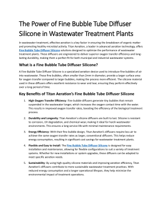 The Power of Fine Bubble Tube Diffuser Silicone in Wastewater Treatment Plants
