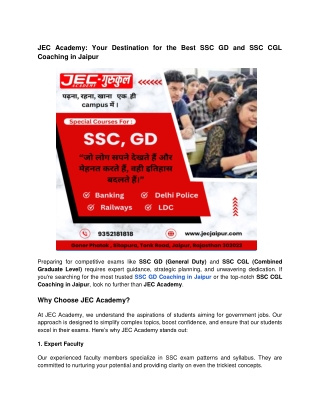 Best SSC GD and SSC CGL Coaching in Jaipur