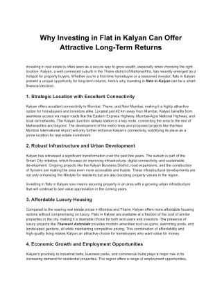 Why Investing in Flat in Kalyan Can Offer Attractive Long-Term Returns