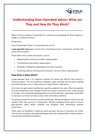 What Are Gear-Operated Valves and How Do They Work