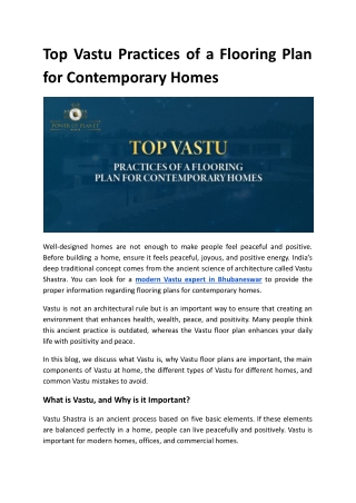 Top Vastu Practices of a Flooring Plan for Contemporary Homes