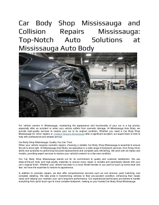 Car Body Shop Mississauga and Collision Repairs Mississauga Top-Notch Auto Solutions at Mississauga Auto Body
