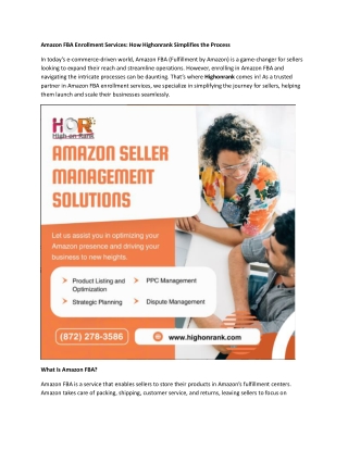 Amazon FBA Enrollment Services: How Highonrank Simplifies the Process