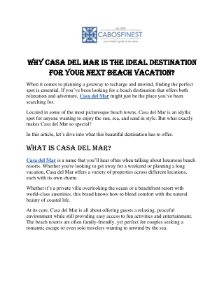 Why Casa del Mar is the Ideal Destination for Your Next Beach Vacation