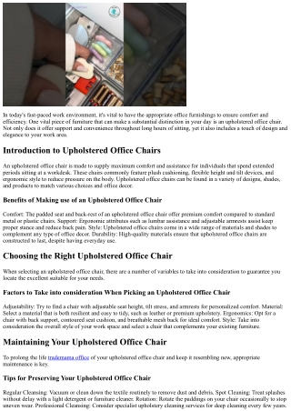 Keep Comfortable at the workplace with an Upholstered Office Chair