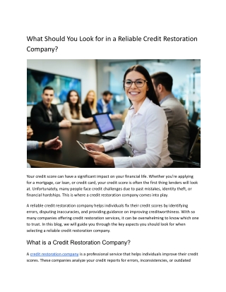 What Should You Look for in a Reliable Credit Restoration Company?