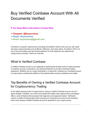 Buy Verified Coinbase Account With All Documents Verified