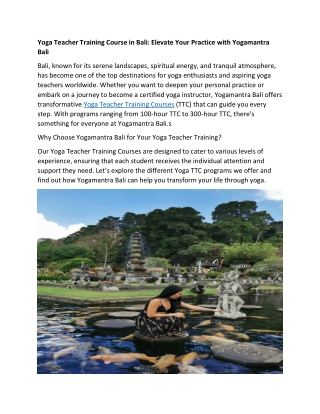 Yoga Teacher Training Course in Bali: Elevate Your Practice with Yogamantra Bali