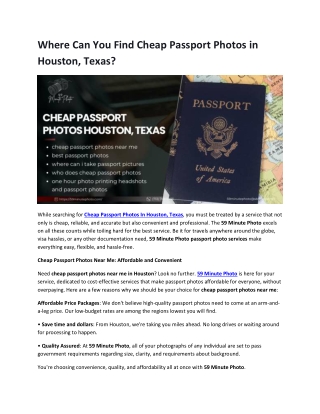 Where Can You Find Cheap Passport Photos in Houston