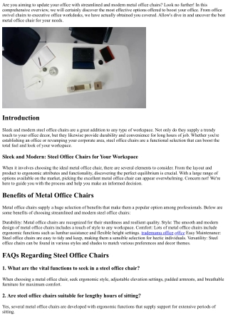 Streamlined and Modern: Metal Office Chairs for Your Work area