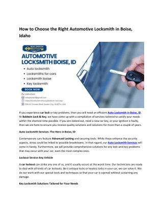 How to Choose the Right Automotive Locksmith in Boise