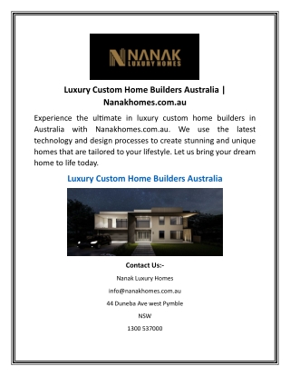 Luxury Custom Home Builders Australia  Nanakhomes.com.au