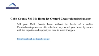 Cobb County Sell My Home By Owner  Creativehousingduo.com