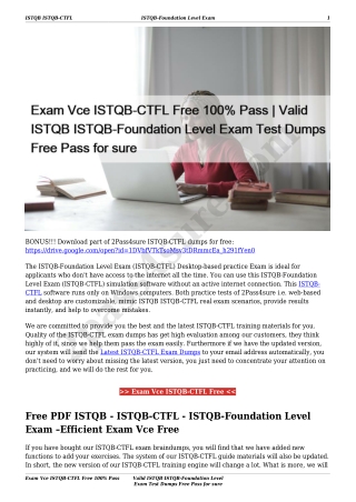 Exam Vce ISTQB-CTFL Free 100% Pass | Valid ISTQB ISTQB-Foundation Level Exam Test Dumps Free Pass for sure