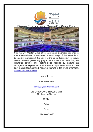 Discover Entertainment at Cinema City Center Doha
