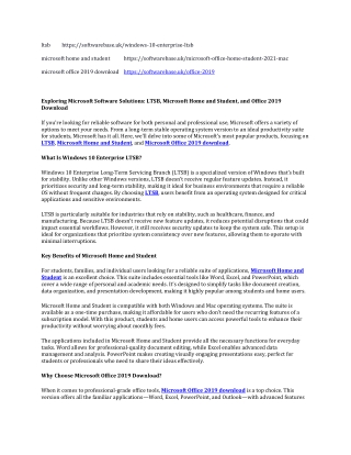 Exploring Microsoft Software Solutions LTSB, Microsoft Home and Student, and Office 2019 Download