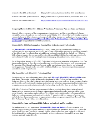 Comparing Microsoft Office 2021 Editions Professional, Professional Plus, and Home and Student