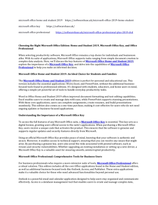 Choosing the Right Microsoft Office Edition Home and Student 2019, Microsoft Office Key, and Office Professional