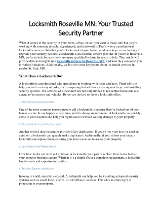 Locksmith Roseville MN Your Trusted Security Partner