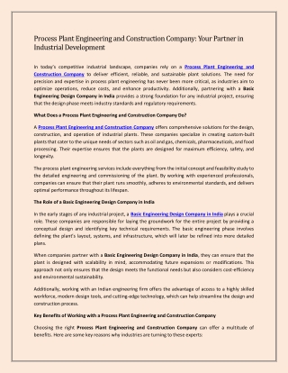 Process Plant Engineering and Construction Company
