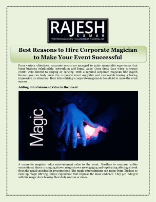 Best Reasons to Hire Corporate Magician to Make Your Event Successful