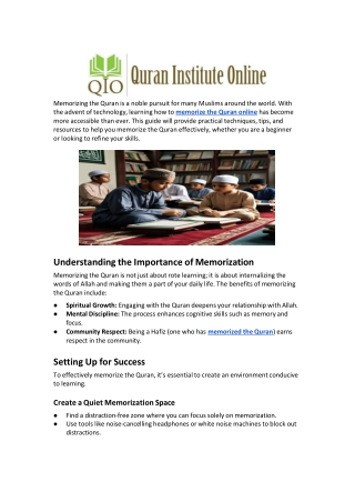 How to Memorize the Quran Effectively