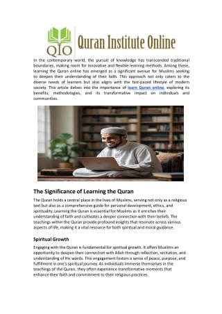 The Importance of Learning the Quran Online