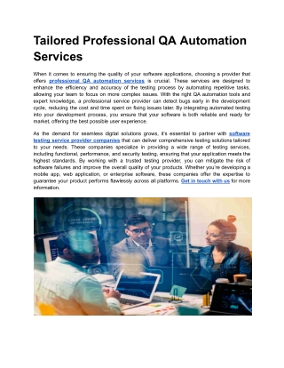 Tailored Professional QA Automation Services