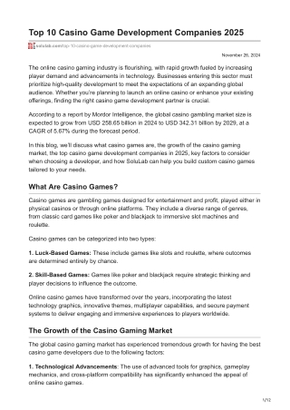 Top 10 Casino Game Development Companies 2025