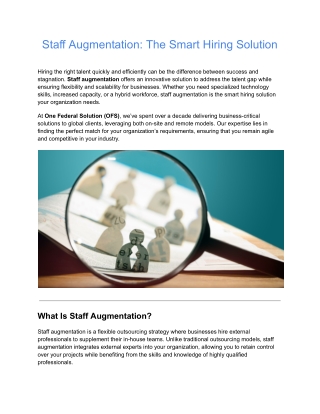 Staff Augmentation:The Smart Hiring Solution