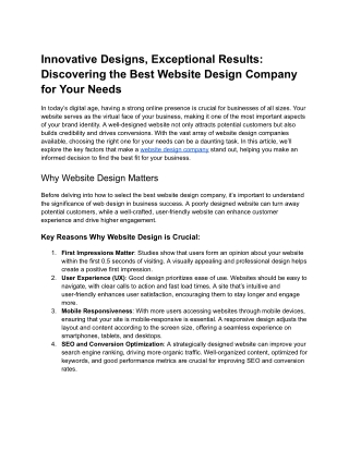 Innovative Designs, Exceptional Results_ Discovering the Best Website Design Company for Your Needs