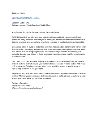 YES PLAZA LLC Dubai – Your Premier African Fabric Destination