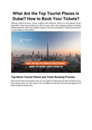 What Are the Top Tourist Places in Dubai? How to Book Your Tickets?